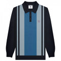 Front - Lambretta Mens AW24 Vintage Panelled Long-Sleeved Polo Shirt
