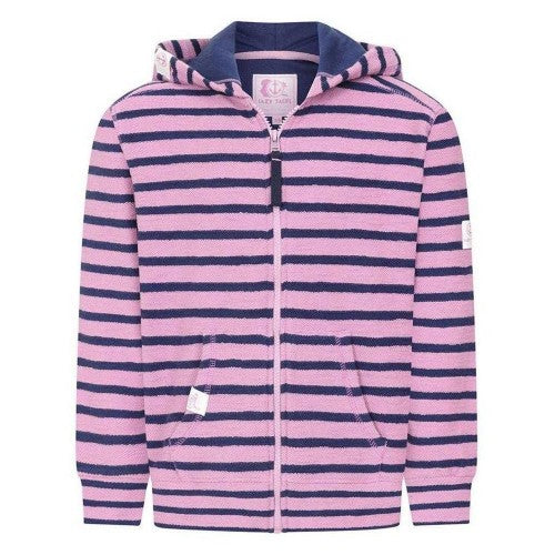 Front - Lazy Jacks Girls Striped Textured Full Zip Hoodie