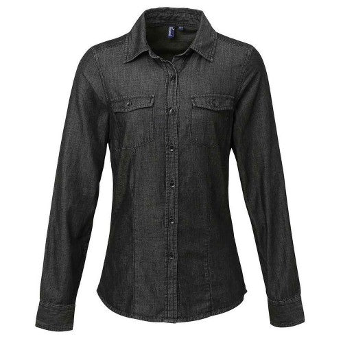 Front - Premier Womens/Ladies Denim Jean Style Stitching Shirt