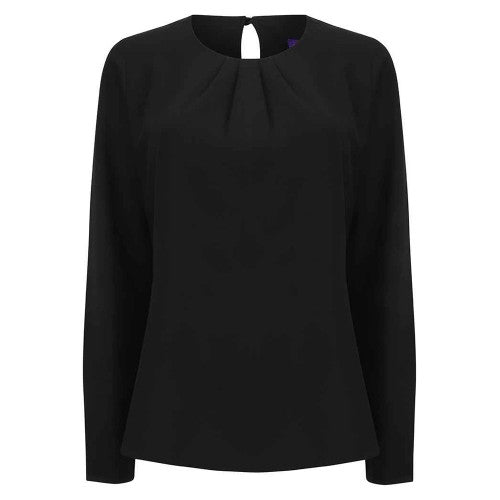 Front - Henbury Womens/Ladies Pleated Front Long-Sleeved Blouse