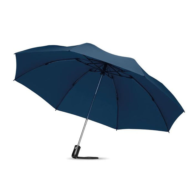 Blue - Front - MidOcean Dundee Foldable Reversible Folding Umbrella