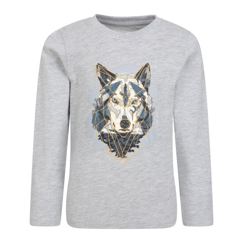 Front - Mountain Warehouse Childrens/Kids Wolf Organic Long-Sleeved T-Shirt