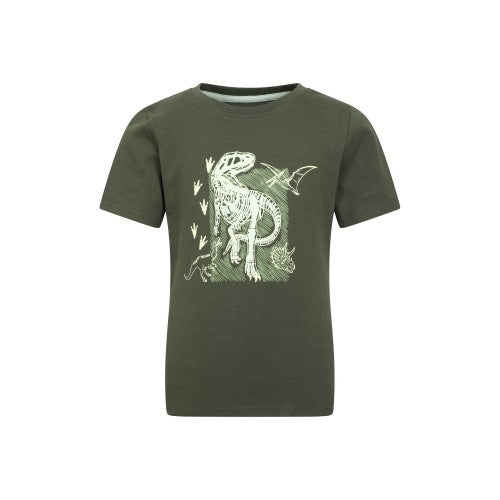 Front - Mountain Warehouse Childrens/Kids Dinosaur Organic Glow In The Dark T-Shirt