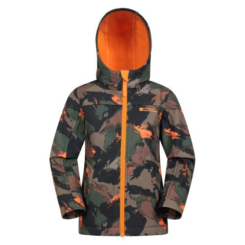 Front - Mountain Warehouse Childrens/Kids Exodus II Camo Water Resistant Soft Shell Jacket