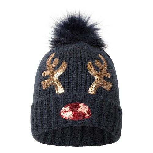 Front - Mountain Warehouse Womens/Ladies Reindeer Sequins Beanie