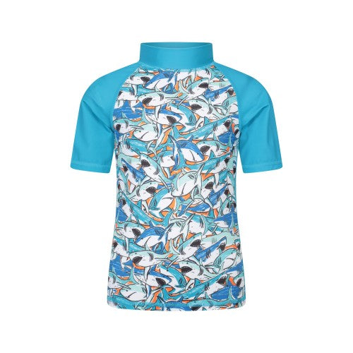 Front - Mountain Warehouse Childrens/Kids Shark Long-Sleeved Rash Top