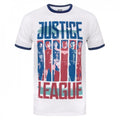 Front - Justice League Mens Character Strips Ringer T-Shirt