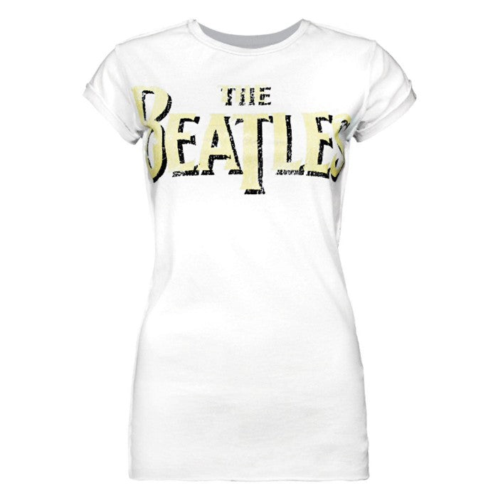 Front - Amplified Womens/Ladies The Beatles Logo White T-Shirt