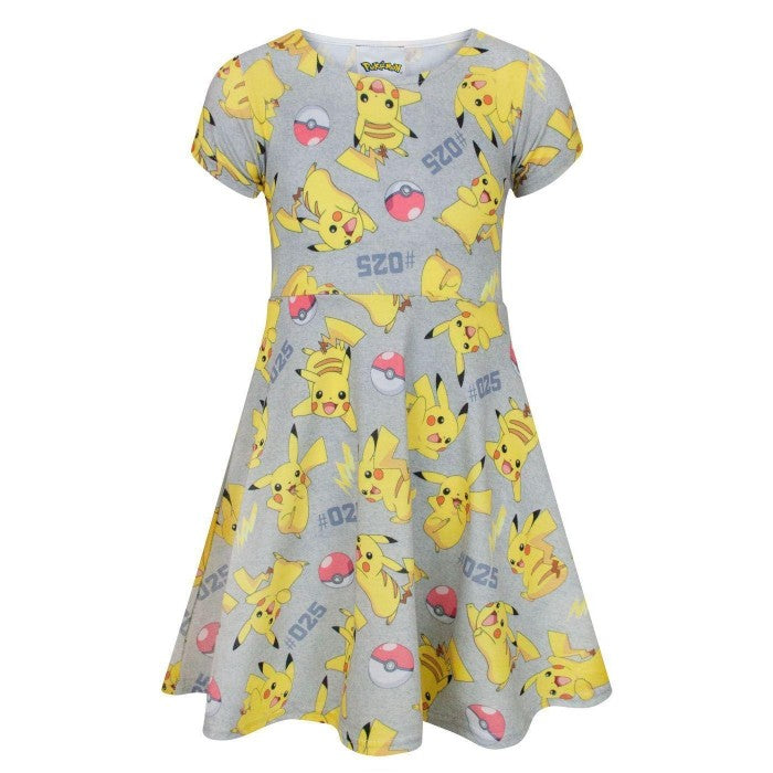 Front - Pokemon Childrens Girls Pikachu Short Sleeved Dress
