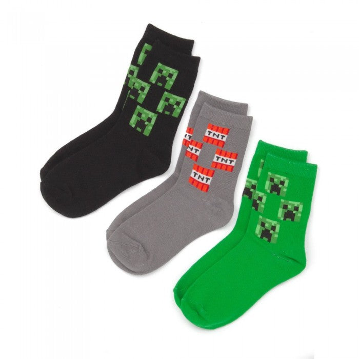 Front - Minecraft Boys Creeper Ankle Socks Set (Pack of 3)