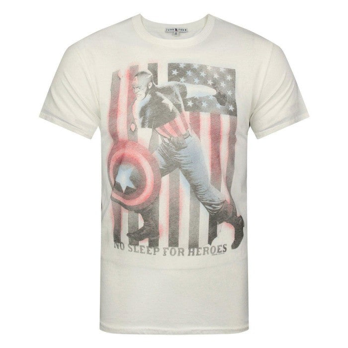 Front - Junk Food Mens No Sleep For Heroes Captain America T-Shirt