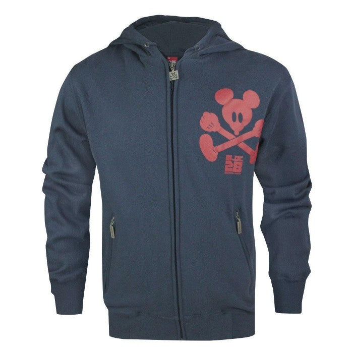 Front - Bloc 28 Mens Mickey Mouse Crossbones Full Zip Hoodie