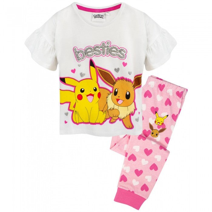 Front - Pokemon Girls Besties Pikachu & Eevee Frill Long Pyjama Set