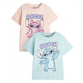 Front - Lilo & Stitch Girls Stitch & Angel Short-Sleeved T-Shirt (Pack of 2)
