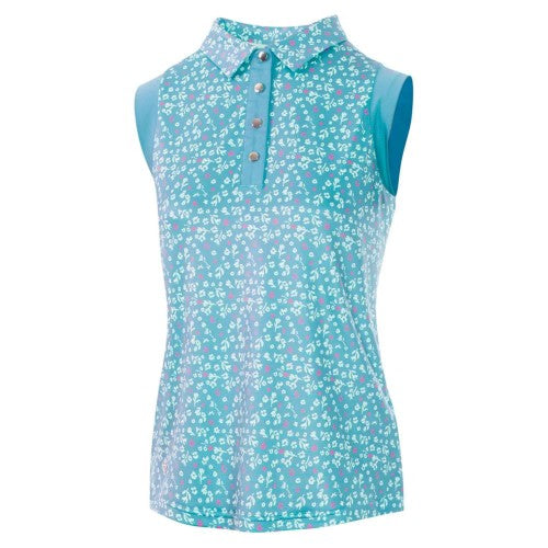 Front - Island Green Womens/Ladies Floral Sleeveless Golf Polo Shirt