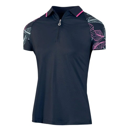 Front - Island Green Womens/Ladies Leaf Print Raglan Golf Polo Shirt