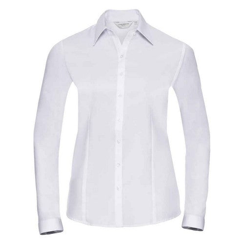 Front - Russell Collection Womens/Ladies Herringbone Long-Sleeved Formal Shirt