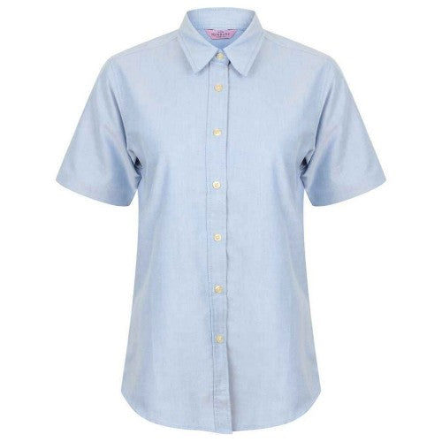 Front - Henbury Womens/Ladies Oxford Short-Sleeved Formal Shirt