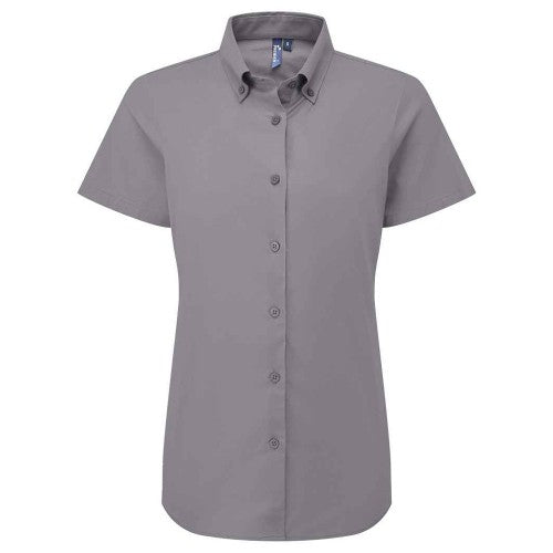 Black - Front - Premier Womens-Ladies Supreme Oxford Short-Sleeved Formal Shirt