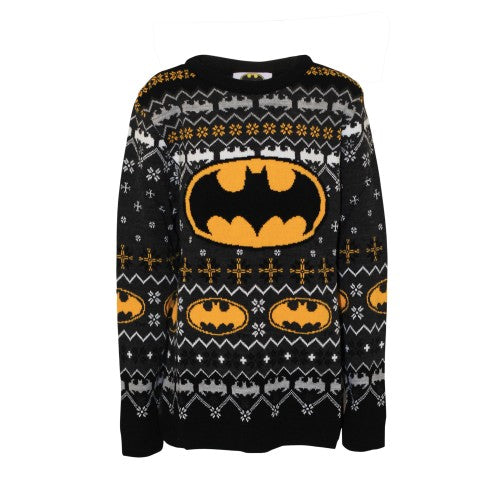 Front - Batman Childrens/Kids Unisex Official Bat Logo Patterned Christmas Jumper