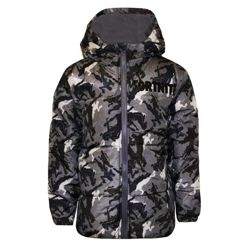 Front - Fortnite Boys Dancing Emotes Camo Puffer Jacket