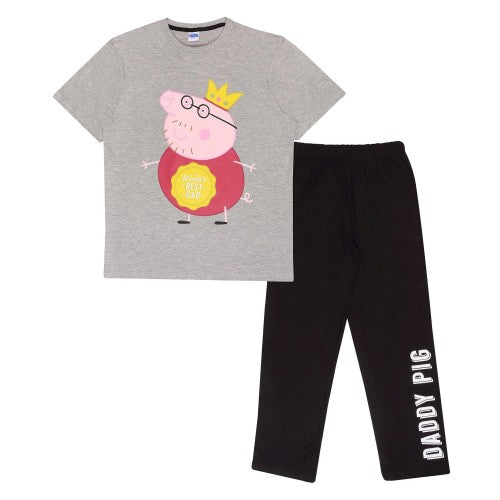 Pijama Hombre Peppa Pig Abuelo Héroe - Conjunto Camiseta Y Pantalón Corto Oficial