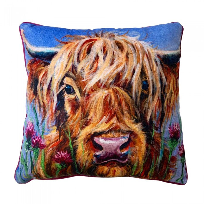 Front - Louise Brown Highland Cow Filled Cushion