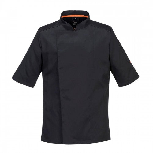 Front - Portwest Mens Pro Stretch Short-Sleeved Chef Jacket