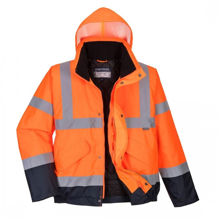 Front - Portwest Mens S266 Contrast Hi-Vis Safety Bomber Jacket