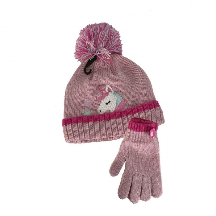 Front - Girls Unicorn Hat And Gloves Set