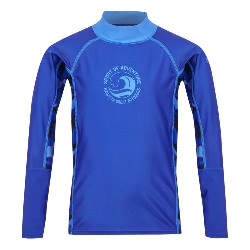 Olympian Blue-Elysium Blue - Front - Regatta Childrens-Kids Hoku II Camo Swim Top