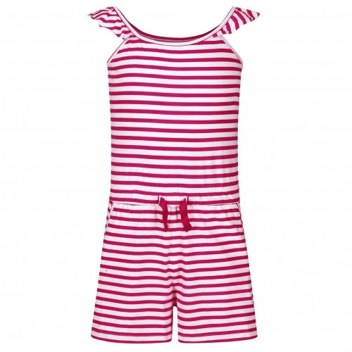Front - Regatta Girls Dorsey Stripe Ruffle Playsuit