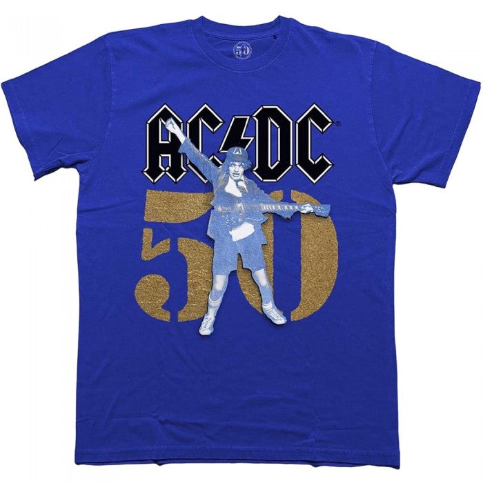 Front - AC/DC Unisex Adult Gold Fifty T-Shirt