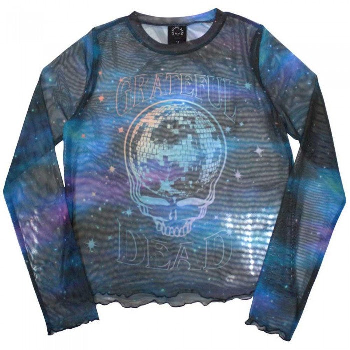 Front - Grateful Dead Womens/Ladies Stealy Glitter Ball Mesh Long-Sleeved Crop Top