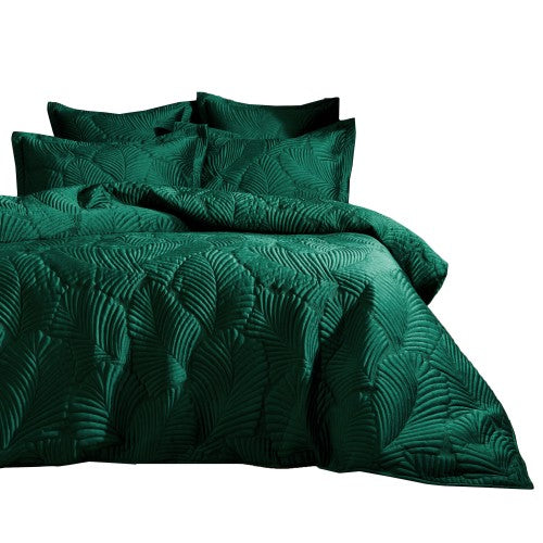 Front - Paoletti Palmeria Velvet Quilted Duvet Cover Set