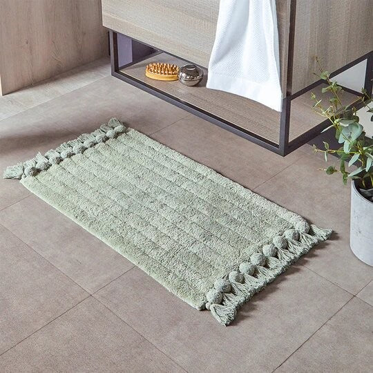 Sage - Back - Furn Tassel Ribbed Bath Mat