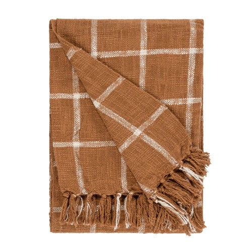 Front - Yard Beni Checked Fringed Throw