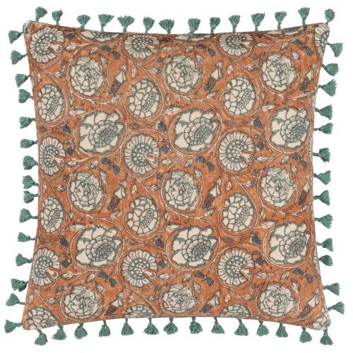 Front - Paoletti Salisa Cotton Velvet Floral Cushion Cover