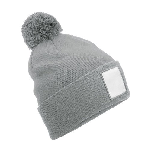 Front - Beechfield Pom Pom Appliqué Patch Beanie