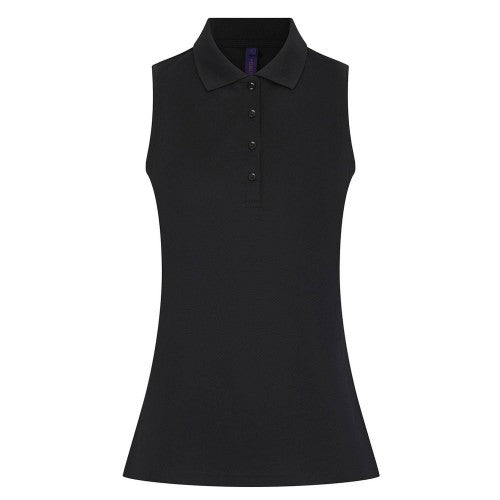 Front - Henbury Womens/Ladies CoolPlus Sleeveless Polo Shirt