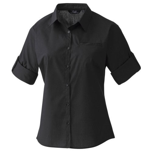 Front - Premier Womens/Ladies "Roll Sleeve" Poplin Shirt