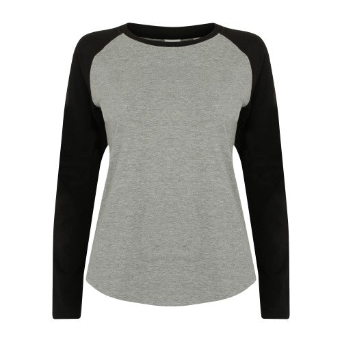 Front - Skinnifit Womens/Ladies Long Sleeve Baseball T-Shirt