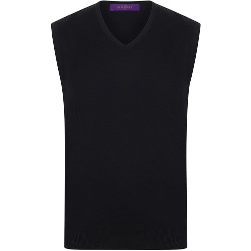 Front - Henbury Mens Sleeveless 12 Gauge V-Neck Fine Knit Jumper