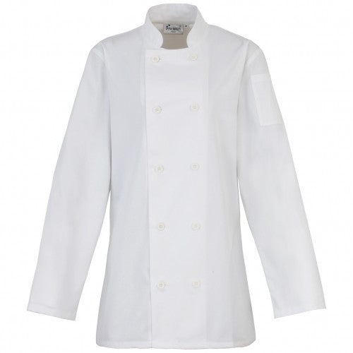 Front - Premier Womens/Ladies Long Sleeve Chefs Jacket / Chefswear (Pack of 2)