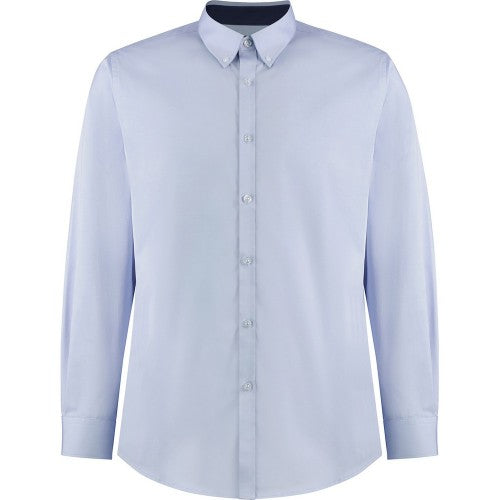 Front - Kustom Kit Mens Premium Contrast Oxford Tailored Long-Sleeved Shirt