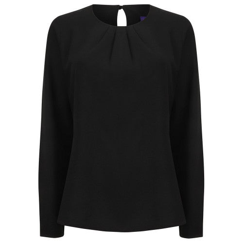 Front - Henbury Womens/Ladies Yarn Pleat Front Long-Sleeved Blouse