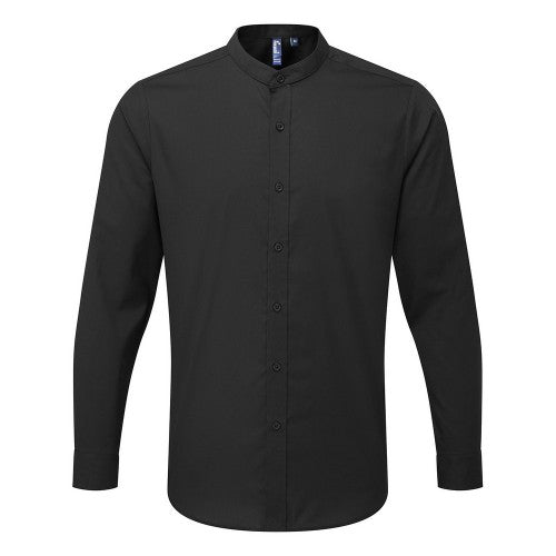 Front - Premier Mens Banded Collar Long-Sleeved Formal Shirt