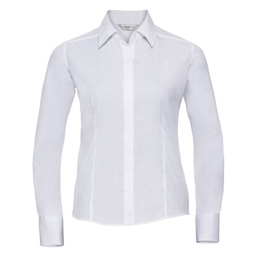 Front - Russell Collection Womens/Ladies Poplin Easy-Care Fitted Long-Sleeved Shirt