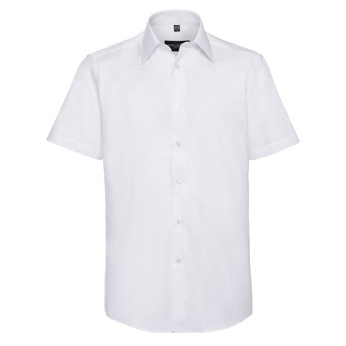 Front - Russell Collection Mens Plain Oxford Easy-Care Short-Sleeved Shirt