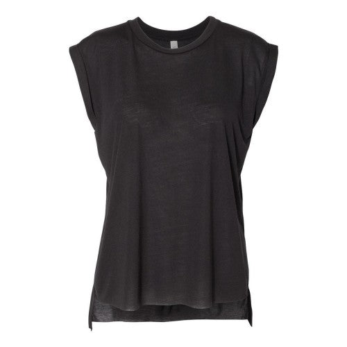 Front - BELLA + CANVAS Womens Flowy Rolled Cuffs Muscle Tee